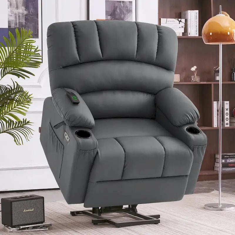 Fauteuil inclinable releveur électrique avec massage et chauffage, similicuir (largeur moyenne)