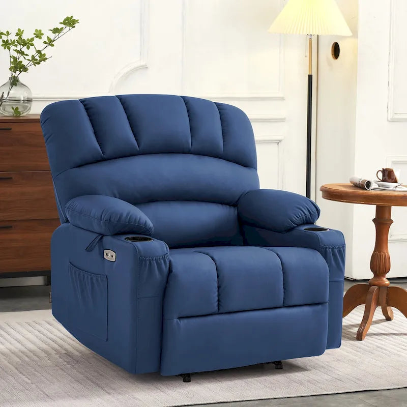 Fauteuil inclinable releveur électrique avec massage et chauffage, similicuir (largeur moyenne)
