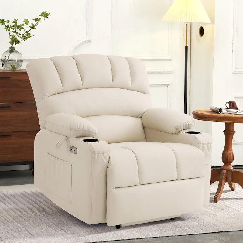 Fauteuil inclinable releveur électrique avec massage et chauffage, similicuir (largeur moyenne)