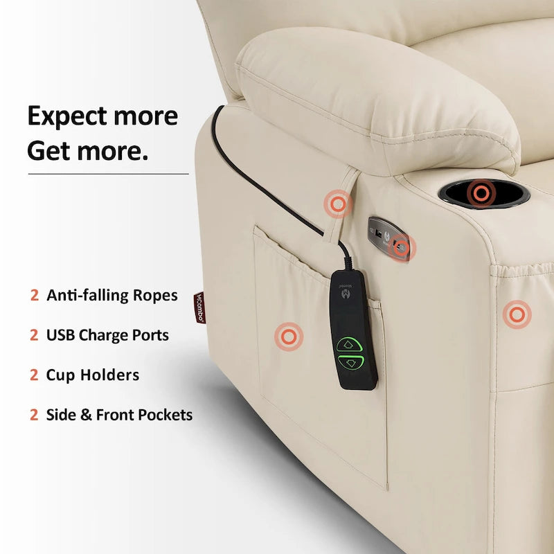 Fauteuil inclinable releveur électrique avec massage et chauffage, similicuir (largeur moyenne)