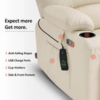 Fauteuil inclinable releveur électrique avec massage et chauffage, similicuir (largeur moyenne)