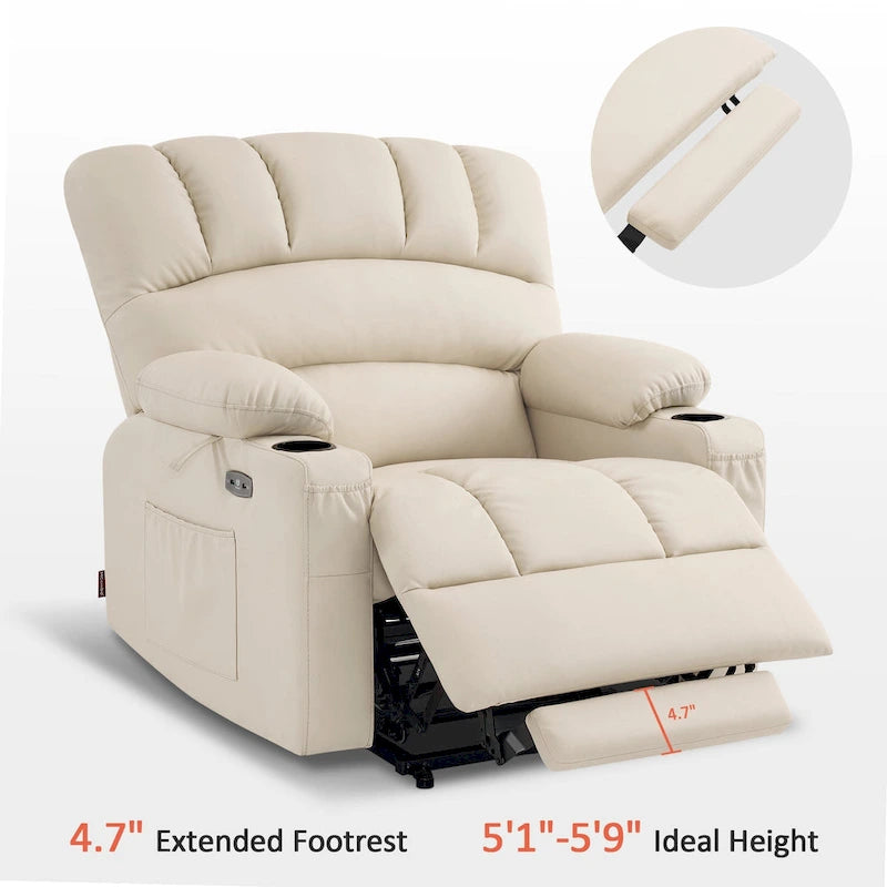 Fauteuil inclinable releveur électrique avec massage et chauffage, similicuir (largeur moyenne)