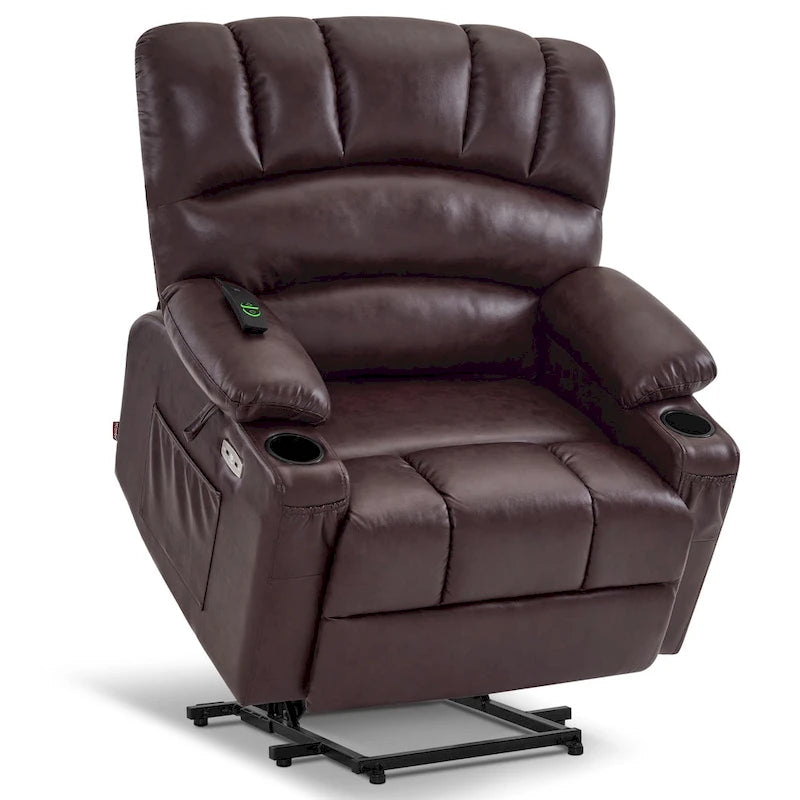 Fauteuil inclinable releveur électrique avec massage et chauffage, similicuir (largeur moyenne)
