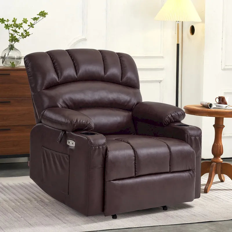Fauteuil inclinable releveur électrique avec massage et chauffage, similicuir (largeur moyenne)