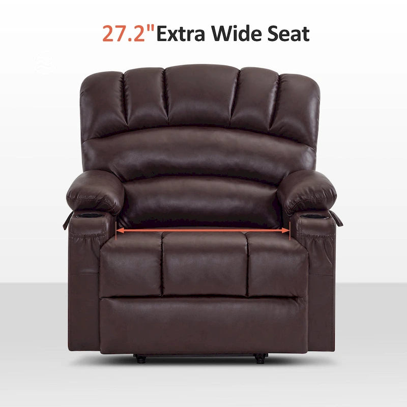 Fauteuil inclinable releveur électrique avec massage et chauffage, similicuir (largeur moyenne)