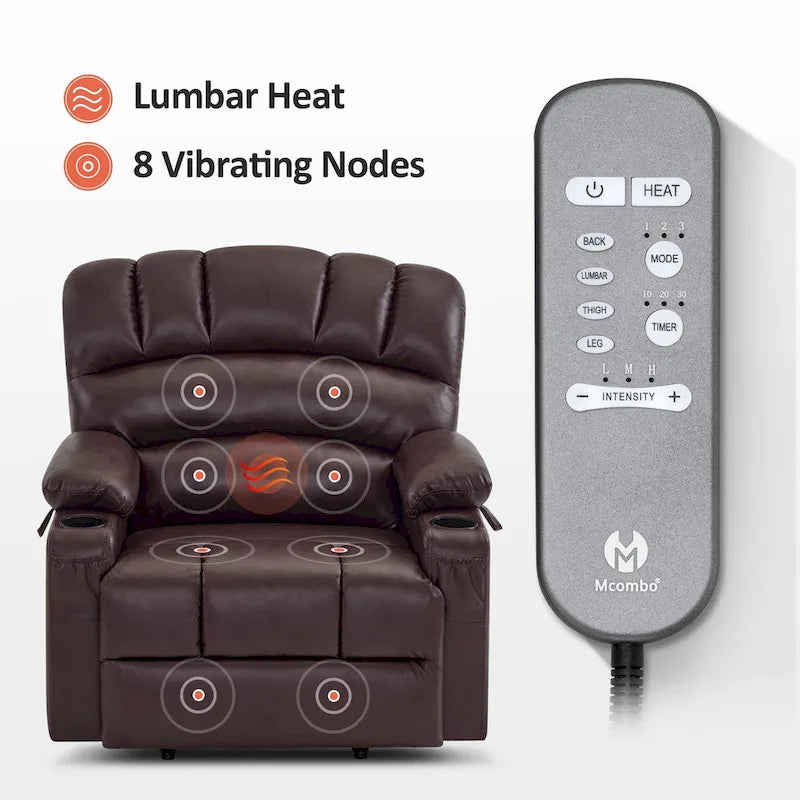 Fauteuil inclinable releveur électrique avec massage et chauffage, similicuir (largeur moyenne)