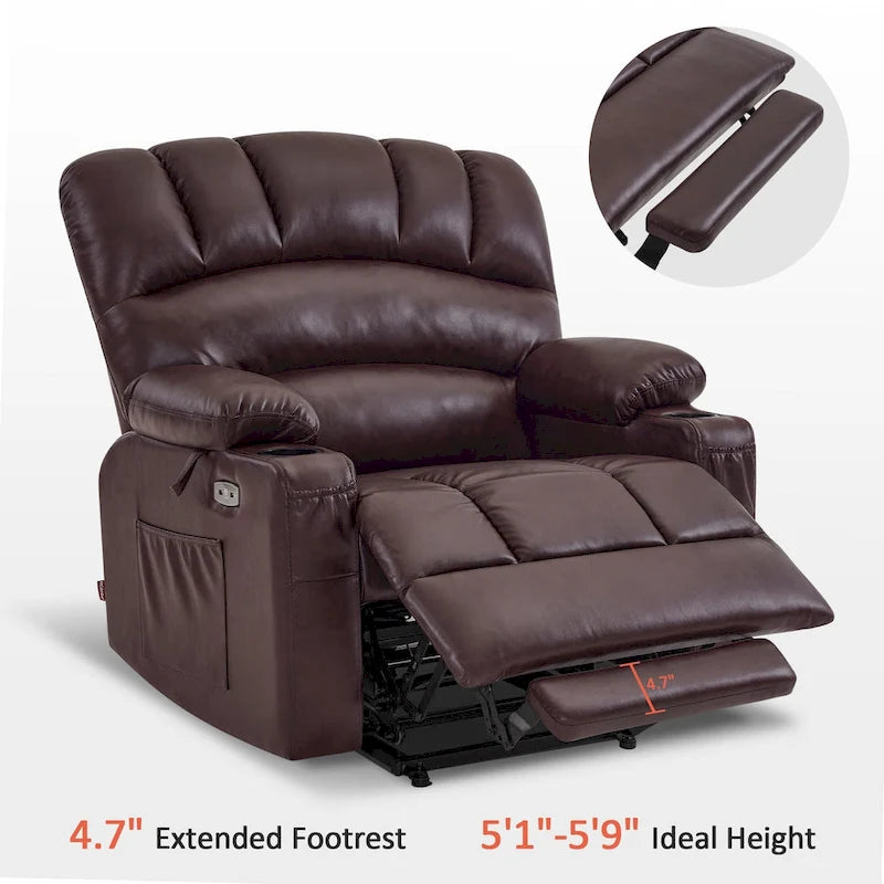 Fauteuil inclinable releveur électrique avec massage et chauffage, similicuir (largeur moyenne)