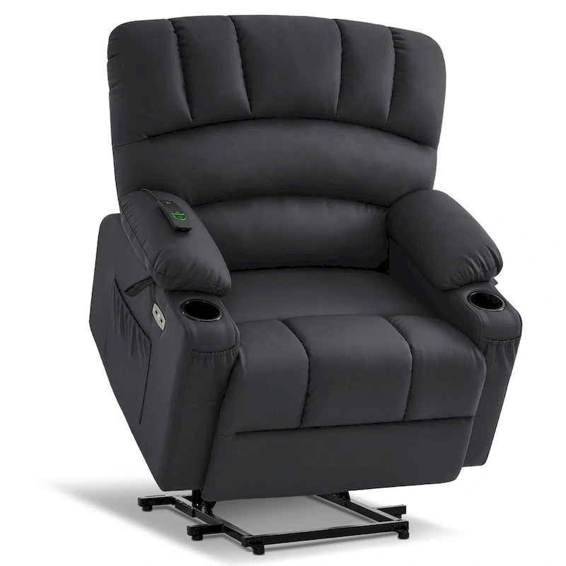 Fauteuil inclinable releveur électrique avec massage et chauffage, similicuir (largeur moyenne)