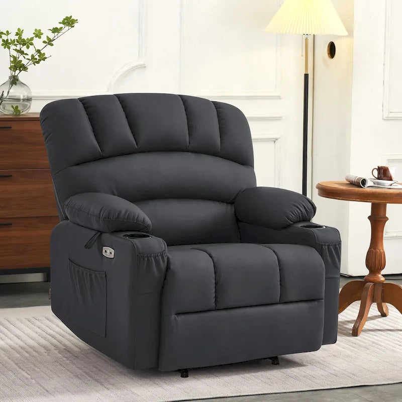 Fauteuil inclinable releveur électrique avec massage et chauffage, similicuir (largeur moyenne)