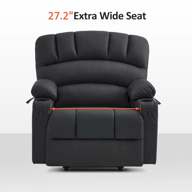Fauteuil inclinable releveur électrique avec massage et chauffage, similicuir (largeur moyenne)