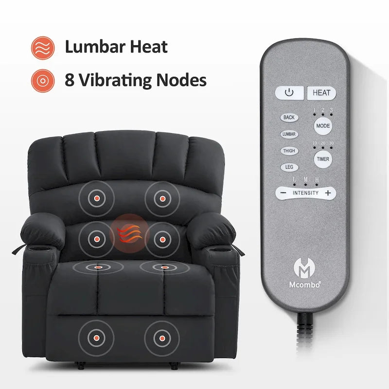 Fauteuil inclinable releveur électrique avec massage et chauffage, similicuir (largeur moyenne)