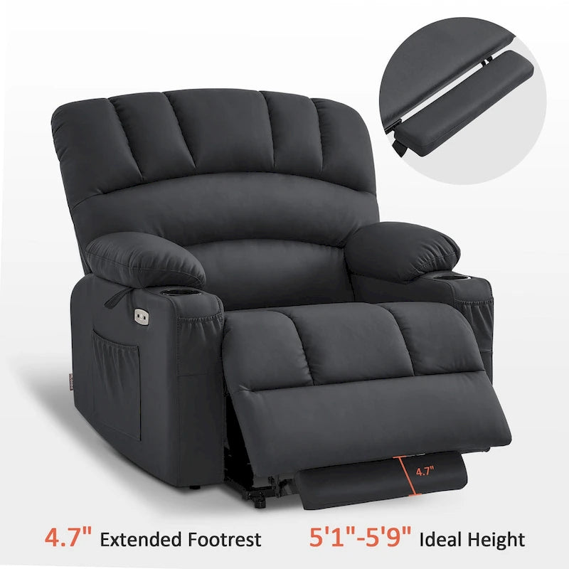 Fauteuil inclinable releveur électrique avec massage et chauffage, similicuir (largeur moyenne)