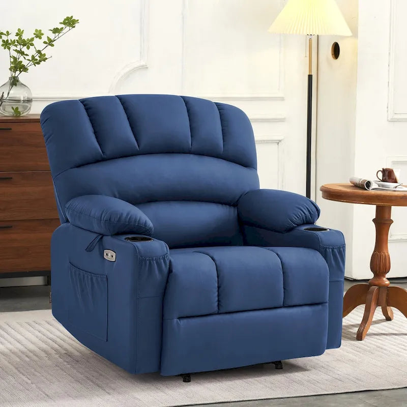 Fauteuil inclinable releveur électrique avec massage et chauffage, similicuir (largeur moyenne)