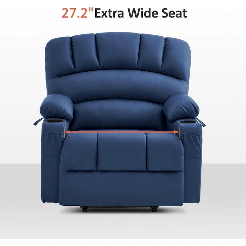 Fauteuil inclinable releveur électrique avec massage et chauffage, similicuir (largeur moyenne)