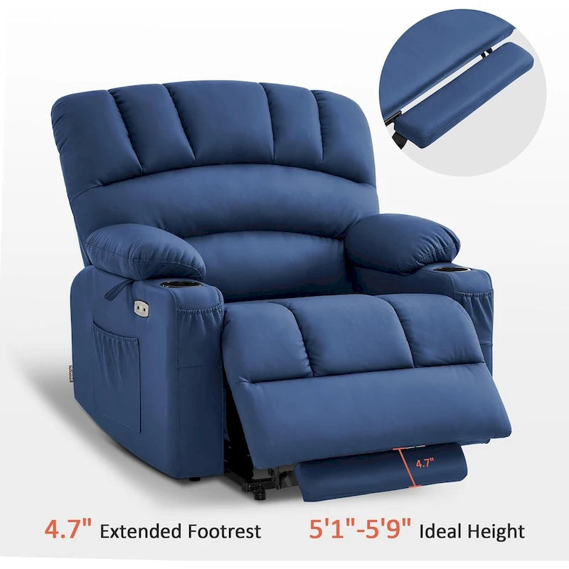 Fauteuil inclinable releveur électrique avec massage et chauffage, similicuir (largeur moyenne)