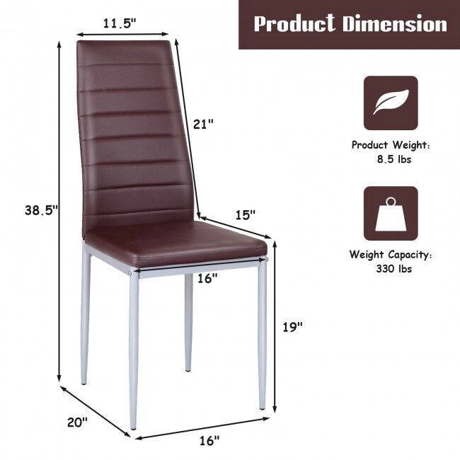 Chaises de salle à manger en cuir PVC au design élégant avec pieds en métal massif - 16,0 x 20,0 x 38,5 (L x P x H)