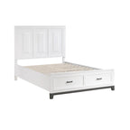 Lit plateforme Queen Size avec 2 tiroirs de rangement, finition bois blanc