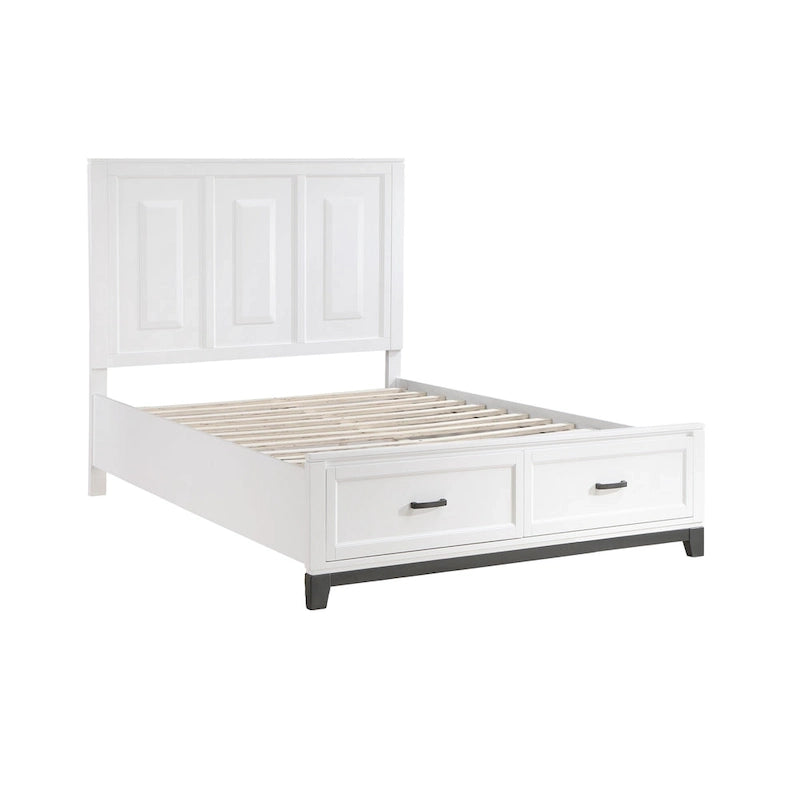 Lit plateforme Queen Size avec 2 tiroirs de rangement, finition bois blanc