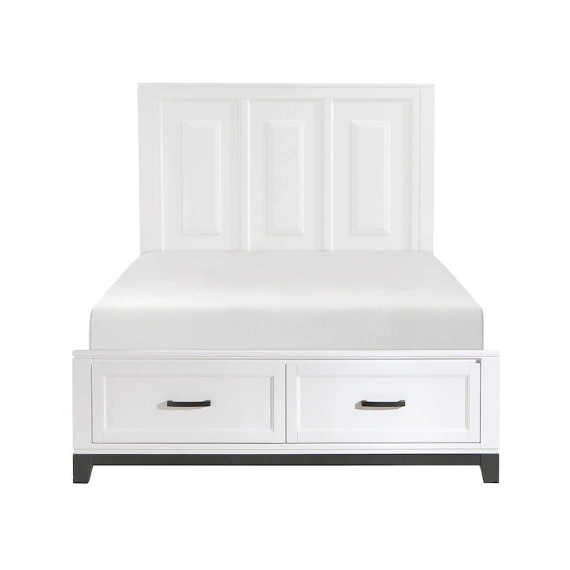 Lit plateforme Queen Size avec 2 tiroirs de rangement, finition bois blanc