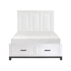 Lit plateforme Queen Size avec 2 tiroirs de rangement, finition bois blanc