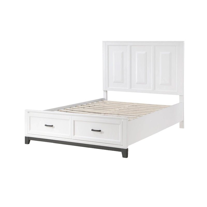 Lit plateforme Queen Size avec 2 tiroirs de rangement, finition bois blanc