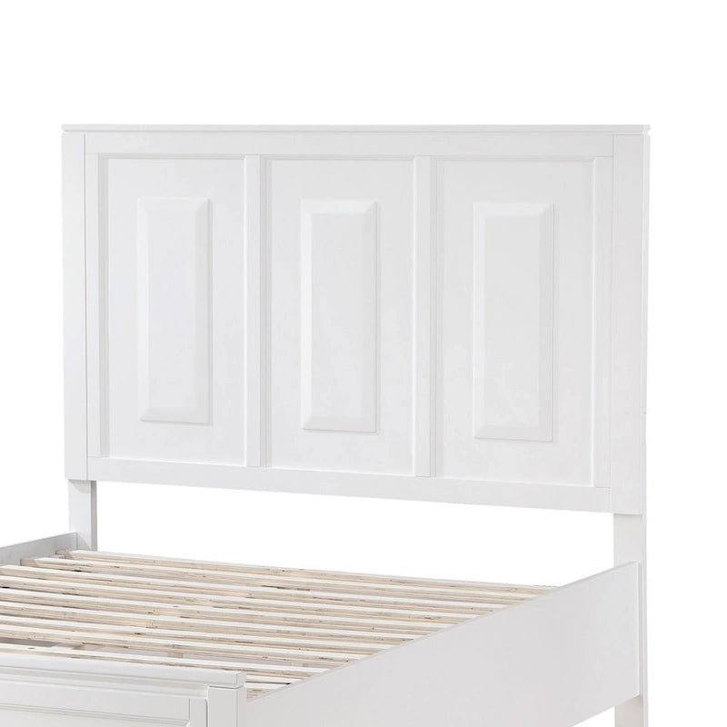 Lit plateforme Queen Size avec 2 tiroirs de rangement, finition bois blanc