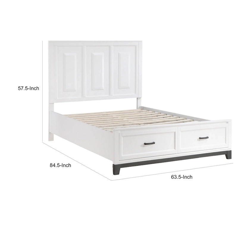 Lit plateforme Queen Size avec 2 tiroirs de rangement, finition bois blanc