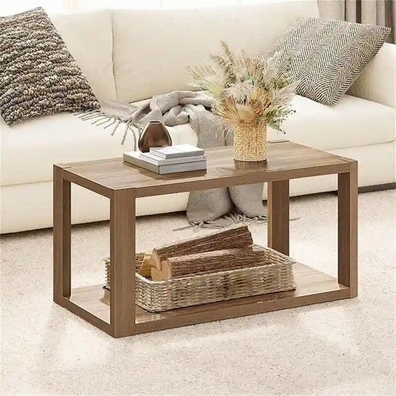 Table basse rétro avec pieds en métal – Noyer/Bois