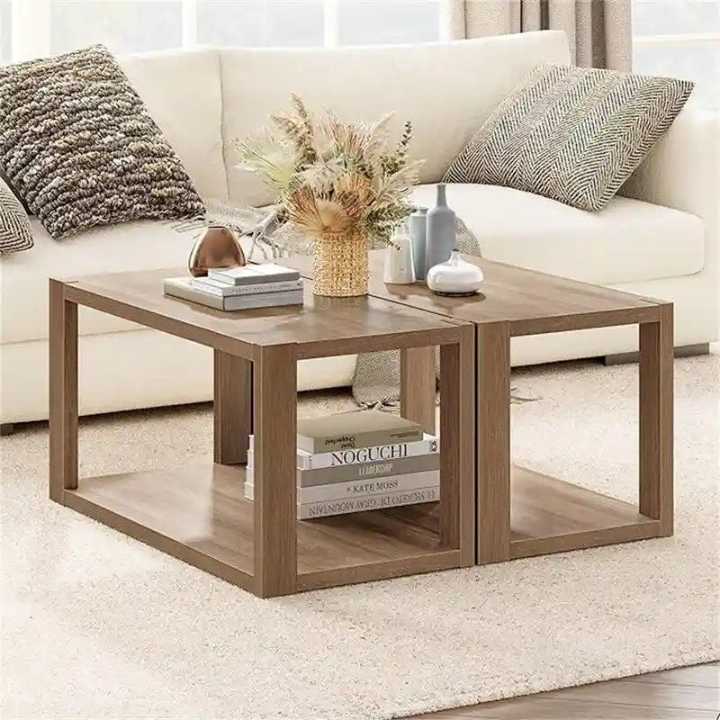 Table basse rétro avec pieds en métal – Noyer/Bois