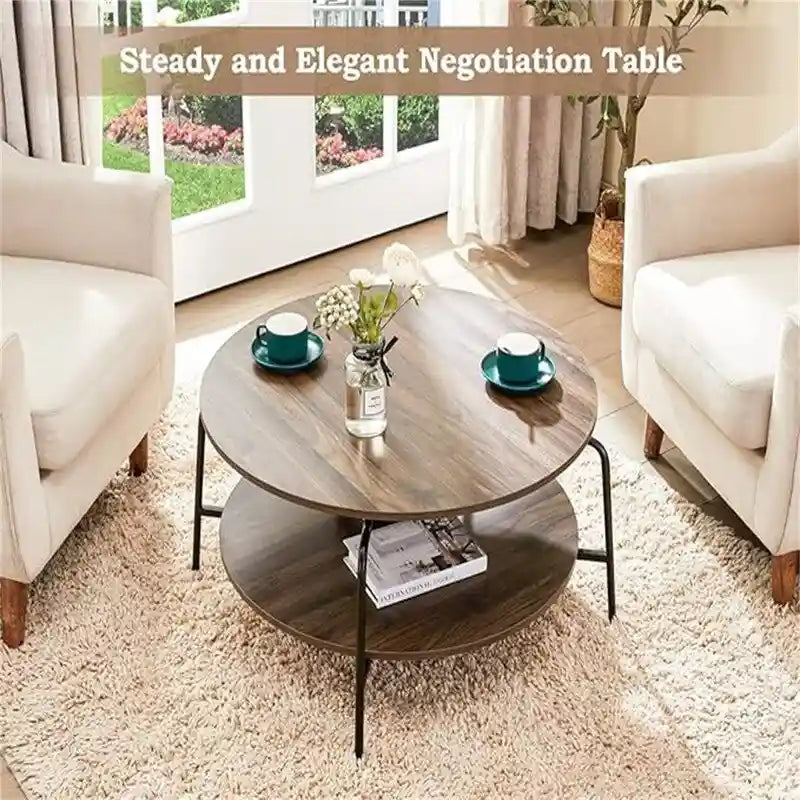 Table basse rétro avec pieds en métal – Noyer/Bois