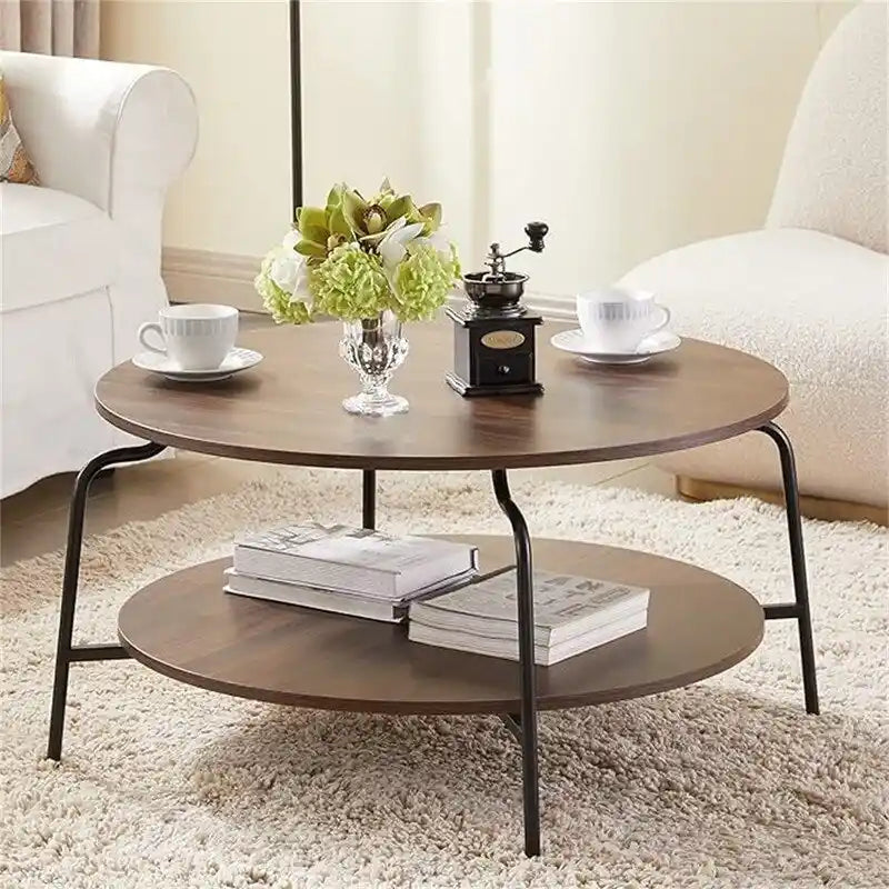 Table basse rétro avec pieds en métal – Noyer/Bois