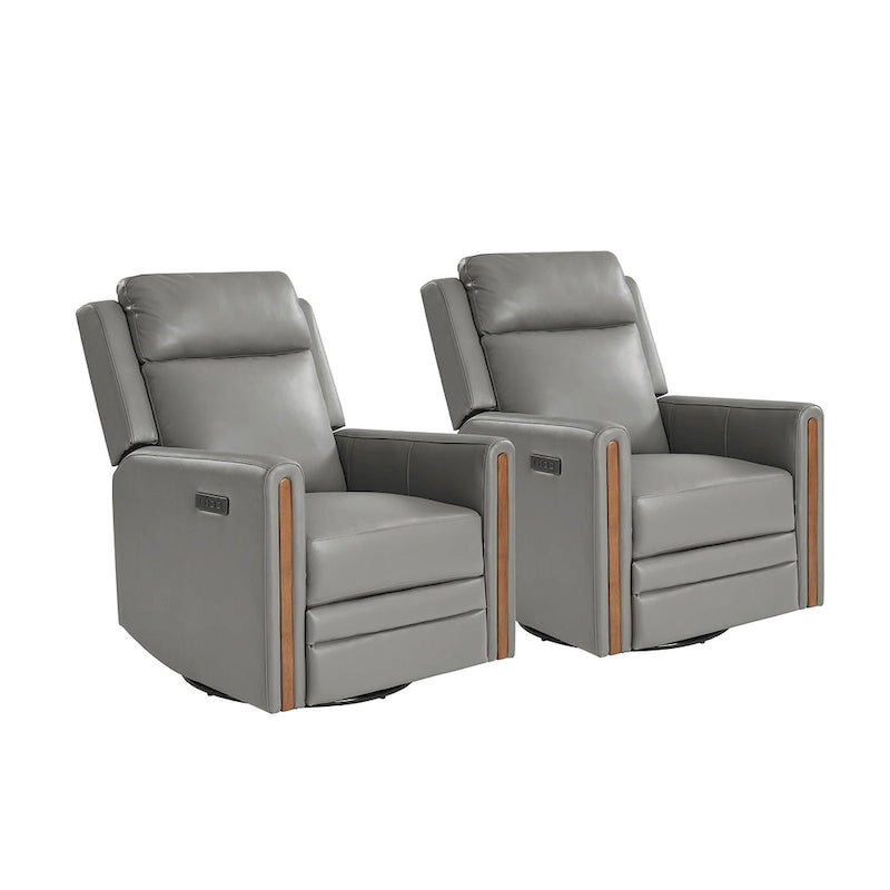 Fauteuil inclinable pivotant et basculant électrique Jaime Modern en cuir véritable avec appuie-tête et repose-pieds réglables