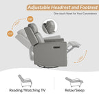Fauteuil inclinable pivotant et basculant électrique Jaime Modern en cuir véritable avec appuie-tête et repose-pieds réglables