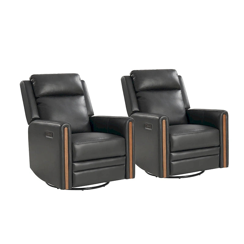 Fauteuil inclinable pivotant et basculant électrique Jaime Modern en cuir véritable avec appuie-tête et repose-pieds réglables
