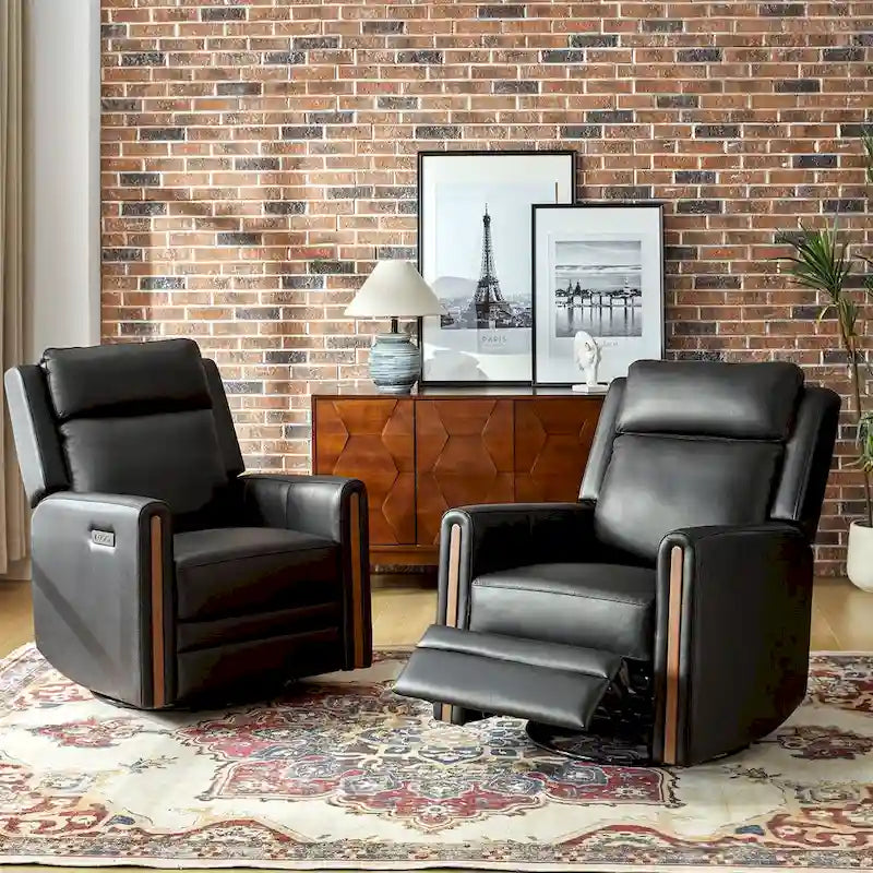 Fauteuil inclinable pivotant et basculant électrique Jaime Modern en cuir véritable avec appuie-tête et repose-pieds réglables