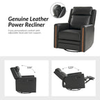 Fauteuil inclinable pivotant et basculant électrique Jaime Modern en cuir véritable avec appuie-tête et repose-pieds réglables