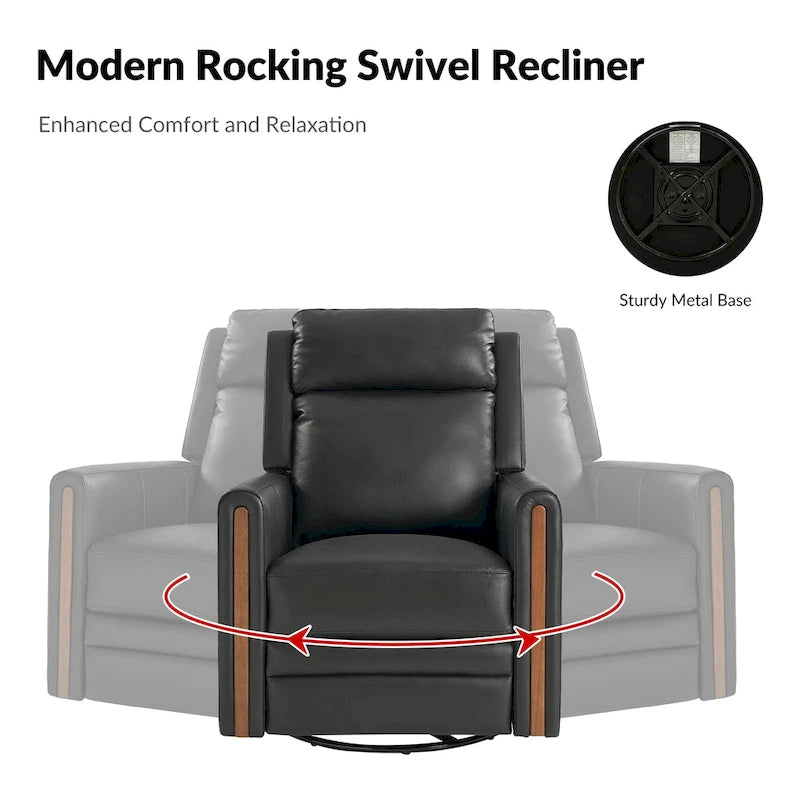 Fauteuil inclinable pivotant et basculant électrique Jaime Modern en cuir véritable avec appuie-tête et repose-pieds réglables