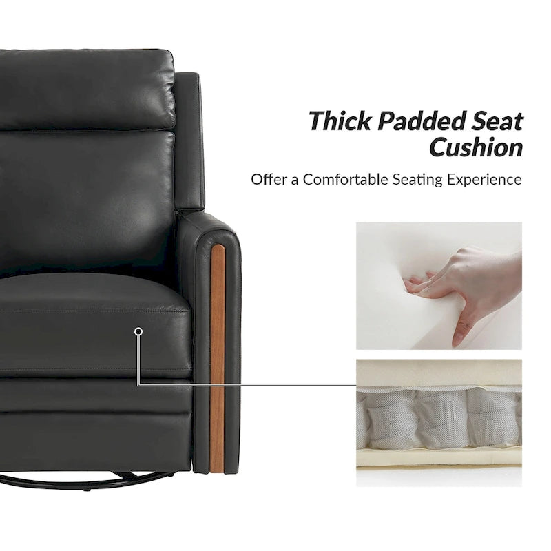 Fauteuil inclinable pivotant et basculant électrique Jaime Modern en cuir véritable avec appuie-tête et repose-pieds réglables