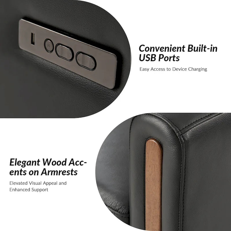 Fauteuil inclinable pivotant et basculant électrique Jaime Modern en cuir véritable avec appuie-tête et repose-pieds réglables