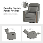 Fauteuil inclinable pivotant et basculant électrique Jaime Modern en cuir véritable avec appuie-tête et repose-pieds réglables