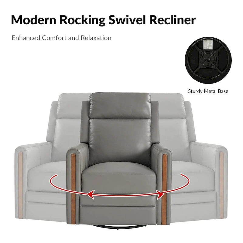 Fauteuil inclinable pivotant et basculant électrique Jaime Modern en cuir véritable avec appuie-tête et repose-pieds réglables