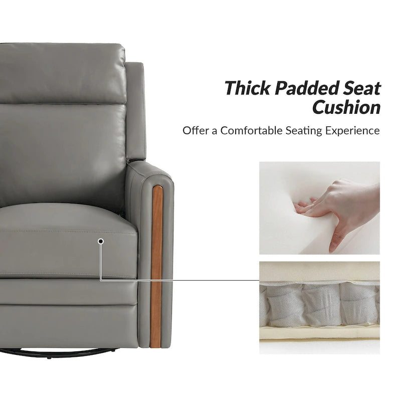 Fauteuil inclinable pivotant et basculant électrique Jaime Modern en cuir véritable avec appuie-tête et repose-pieds réglables