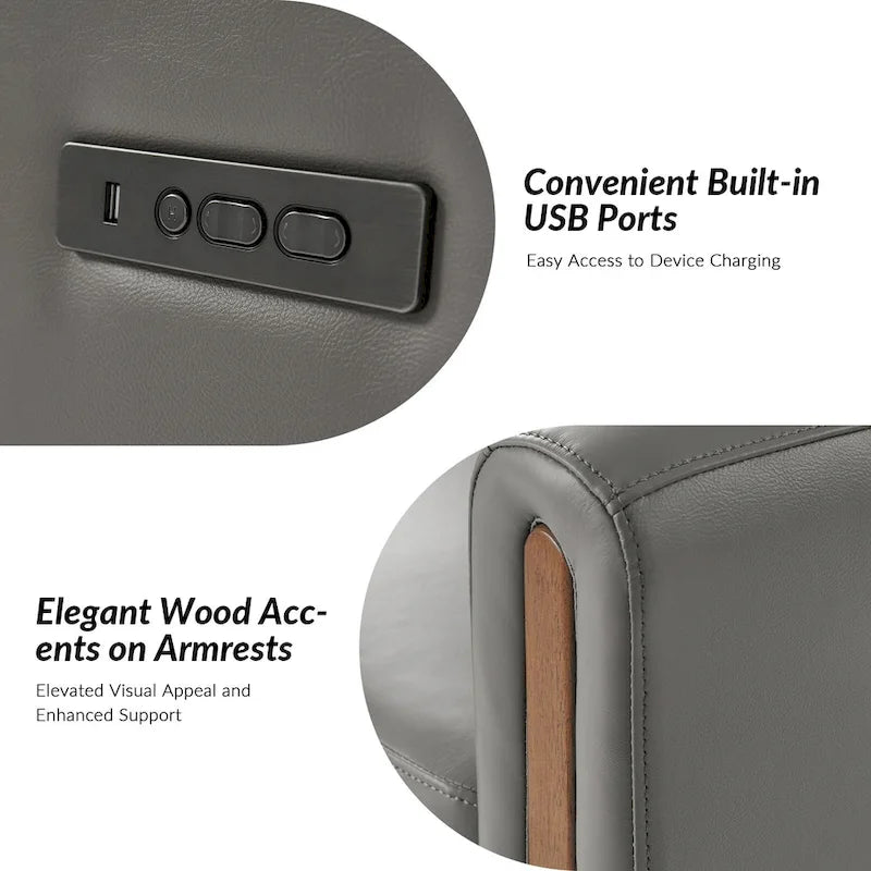 Fauteuil inclinable pivotant et basculant électrique Jaime Modern en cuir véritable avec appuie-tête et repose-pieds réglables