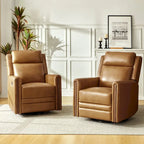 Fauteuil inclinable pivotant et basculant électrique Jaime Modern en cuir véritable avec appuie-tête et repose-pieds réglables