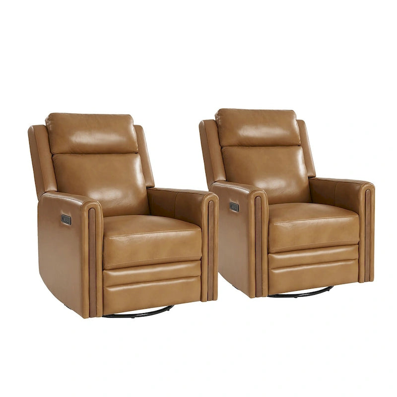Fauteuil inclinable pivotant et basculant électrique Jaime Modern en cuir véritable avec appuie-tête et repose-pieds réglables
