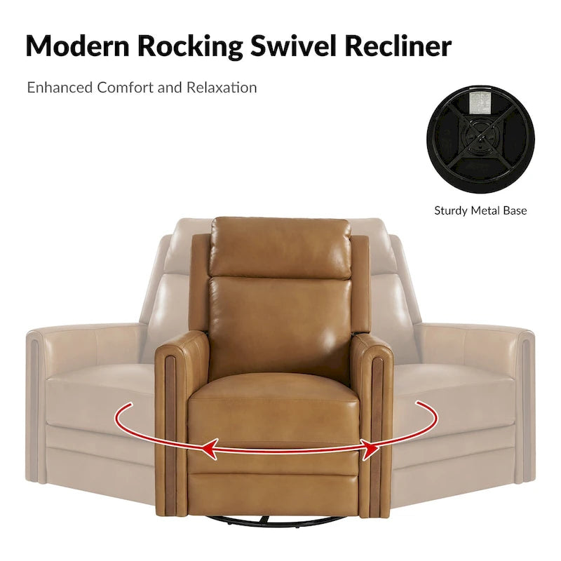 Fauteuil inclinable pivotant et basculant électrique Jaime Modern en cuir véritable avec appuie-tête et repose-pieds réglables