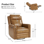 Fauteuil inclinable pivotant et basculant électrique Jaime Modern en cuir véritable avec appuie-tête et repose-pieds réglables