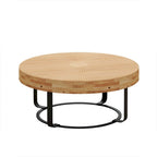 Table basse ronde moderne avec motif sculpté en bois et pieds en métal pour salon, salle de réception, bureau, Noir