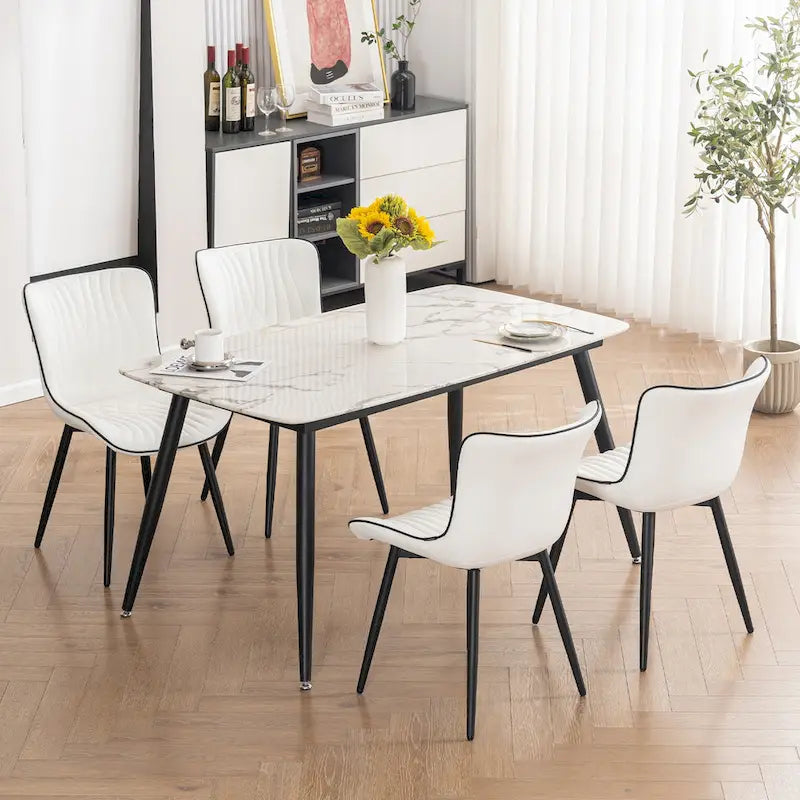 Chaises de salle à manger sans accoudoirs modernes en cuir tapissé