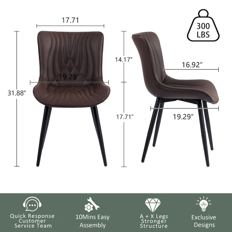 Chaises de salle à manger sans accoudoirs modernes en cuir tapissé